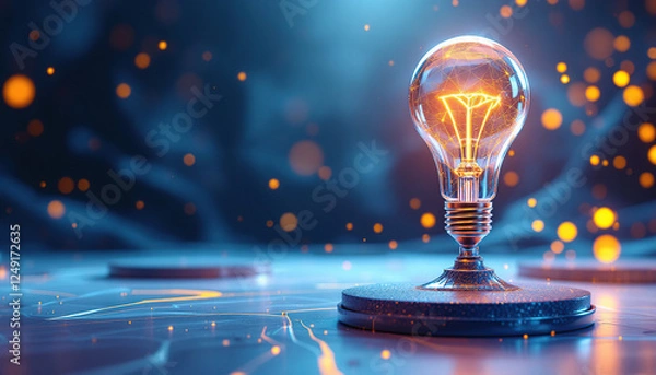 Obraz Glowing Lightbulb on Dark Background Idea Concept