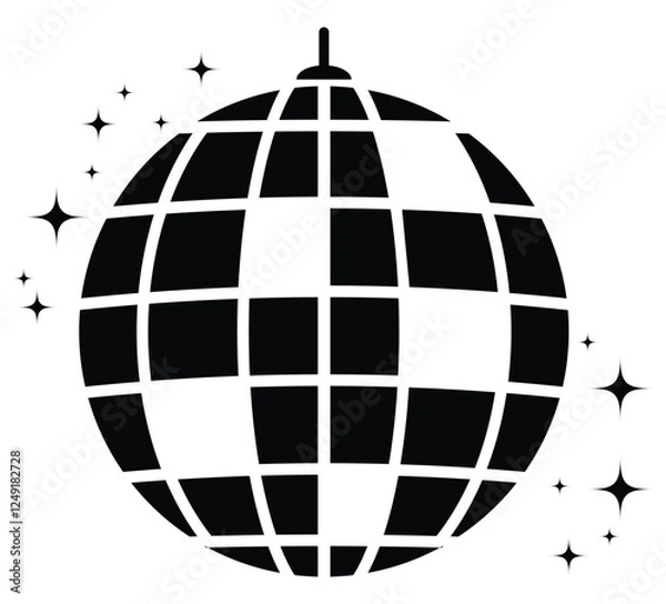 Fototapeta Disco ball with stars icon .Disco ball vector icons set. Disco ball shining stars symbol. Line disco ball graphic design template logo