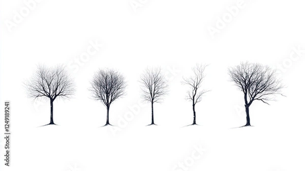 Fototapeta Minimalistic trees isolated on white background, showcasing different shapes