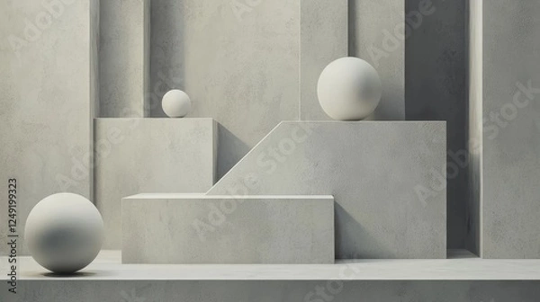 Obraz Monochrome Geometric Composition with Spheres and Cubes