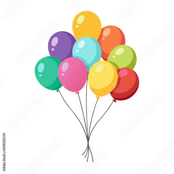 Fototapeta A vibrant collection of air balloons in various bright colors is tied with strings. These balloons are ready for a festive occasion, adding a cheerful atmosphere to the event