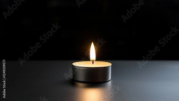 Fototapeta Challenge and change. A lit candle in a dark setting, casting a warm glow.