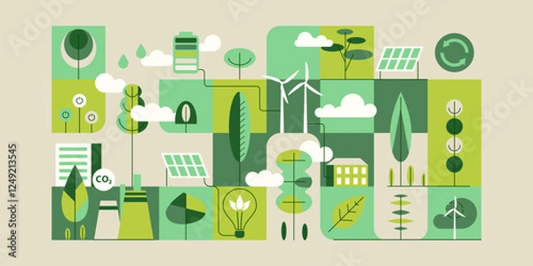 Fototapeta Environment, Social, Governance and sustainability development concept, geometry pattern, vector horizontal banner, ecology background with flat illustration