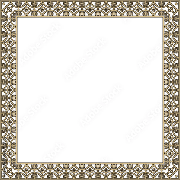 Obraz Vector square gold with black border, frame, Pompeii. Rectangle Neopolitan ornament. Art of Ancient Rome. Template for stained glass