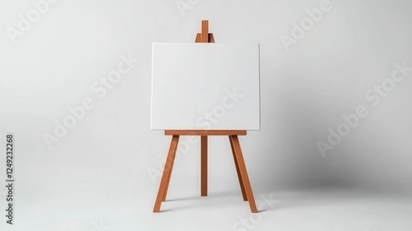 Fototapeta Blank canvas on wooden easel, ready for creativity, white isolate background.