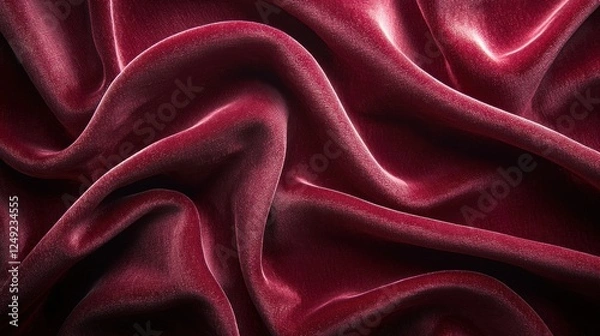 Fototapeta Luxurious deep red silk fabric draped elegantly, showcasing rich texture and sheen