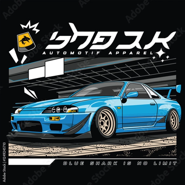 Obraz blue shark is no limits, car design apparel illustration