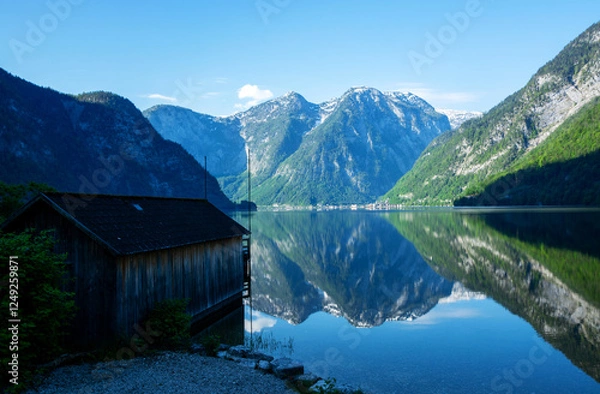 Fototapeta Mountains reflected in morning in the lake , Austria