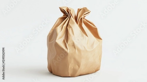 Fototapeta Crumpled Paper Bag with Twisted Top on Light Background Ideal for Food Storage and Packaging Needs