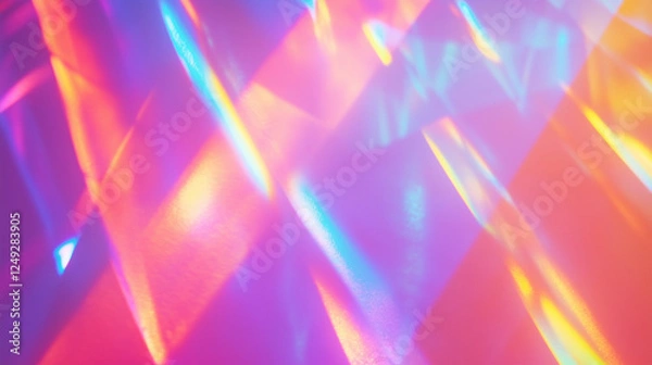 Fototapeta Vibrant neon light reflections with prism effect perfect for futuristic backgrounds, digital art, and creative design projects