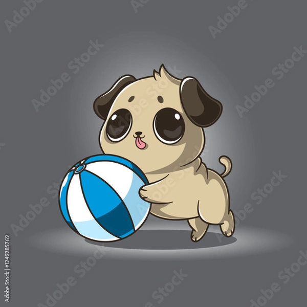 Fototapeta Cute Pug Playing with Ball Cartoon Vector Icon Illustration Animal Nature Icon Isolated Flat Vector