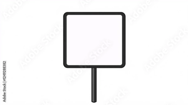 Fototapeta a simple blank square sign with a black border and a straight pole against a plain white background ready for customization or text addition

