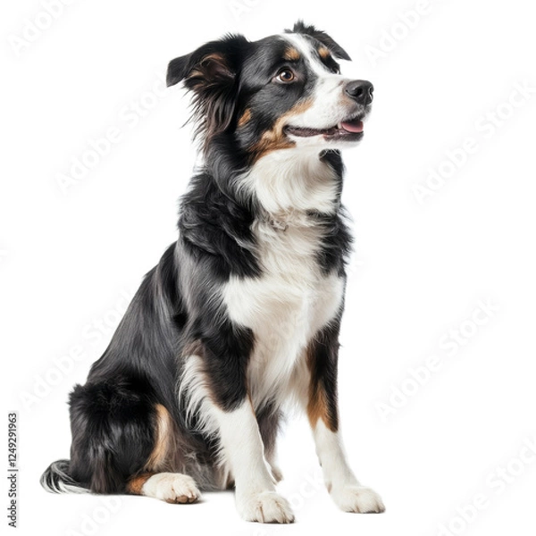 Fototapeta Australian Shepherd Dog Sitting, Looking Up