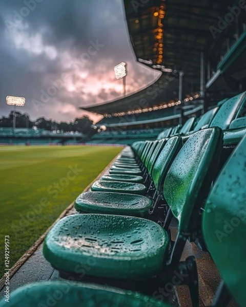Fototapeta Empty seats in cricket stadium with a calm atmosphere