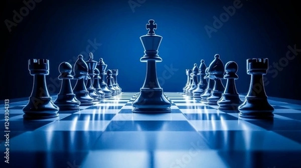 Fototapeta Chess pieces set up in conservative strategy for optimal defense chessboard game strategy guide competitive arena analytical viewpoint chess tactics