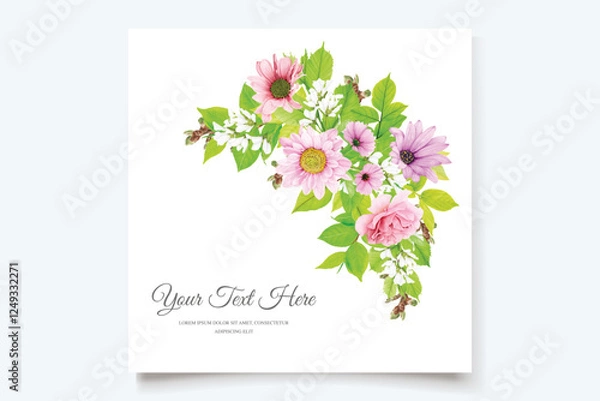 Fototapeta watercolor floral summer wedding invitation card set
