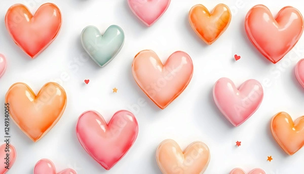 Fototapeta Romantic seamless hand drawn hearts pattern ideal for creating Valentine's Day wedding invitations and background designs with love