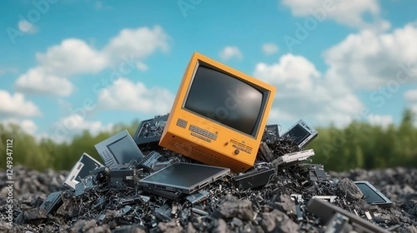 Fototapeta Futuristic ewaste recycling center extracting rare metals for circular electronics production