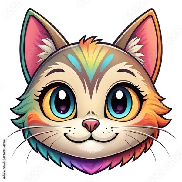 Fototapeta Cartoon Cat with Large, Expressive Eyes and Multicolored Fur