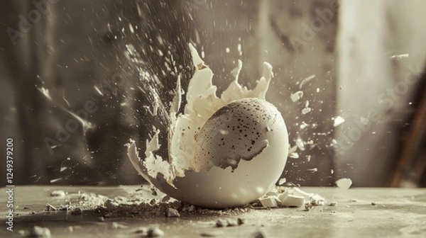 Obraz Splashing milk with a cookie in motion