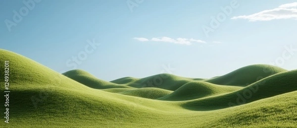 Fototapeta Serene countryside landscape with soft rolling green hills