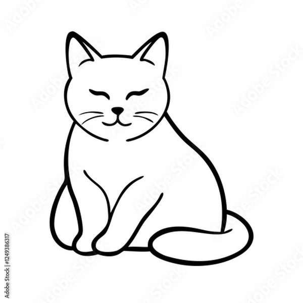 Fototapeta A sleek and minimalist cat icon featuring a gracefully curved tail and perked-up ears, symbolizing elegance and curiosity.