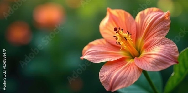 Fototapeta Unique flower with large, open mouth filled with pollen, flowers, garden, botanicals