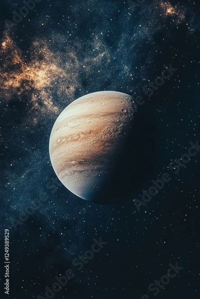 Fototapeta Jupiter illuminated with bands of clouds, the Great Red Spot, and a starry background
