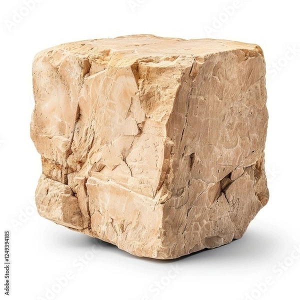Fototapeta A light-colored, rough-textured stone block with irregular edges, showcasing natural geological formations.