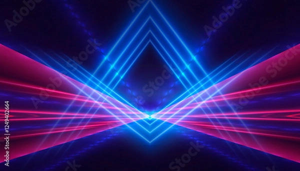 Fototapeta Abstract neon background with bright neon lines and rays, scene.