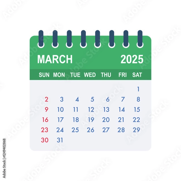 Fototapeta March 2025 calendar page showing days, weeks and months