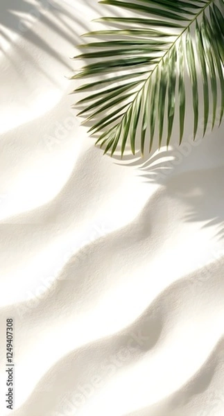 Fototapeta Palm tree tropical  leaf on white beach sand with empty space for text message.