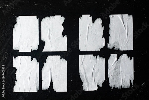 Fototapeta White posters on black background. Blank. Mock up.