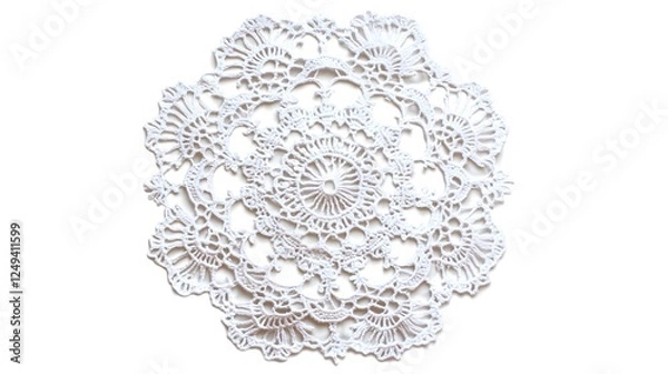 Fototapeta A delicate white lace doily, clean white background, transparent isolate