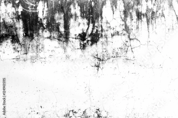 Fototapeta Textured black and white cracked wall with abstract patterns