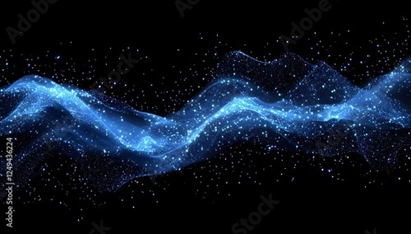 Fototapeta Blue digital wave, dark background, cosmic dust, abstract art, website banner