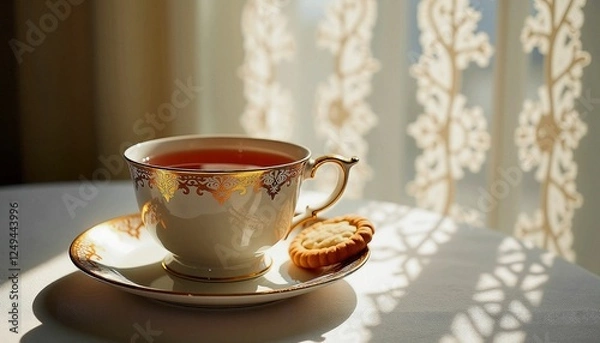 Fototapeta Винтажная чайная чашка с кружевной тенью