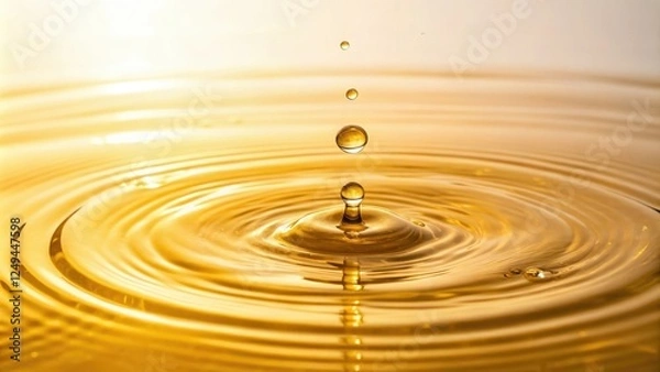 Fototapeta Softly glowing golden yellow bubble oil with ripples on a still surface, peaceful ambiance, reflective surface, gentle glow, luminous liquid