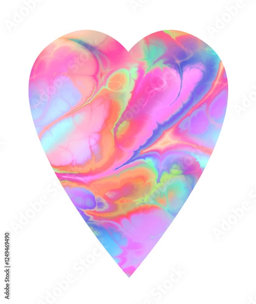 Obraz isolated tall heart with smooth multicolored marbling
