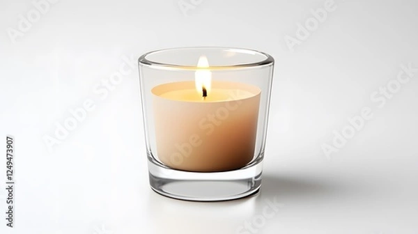 Fototapeta A small glass candle holder with a candle, clean white background, transparent isolate