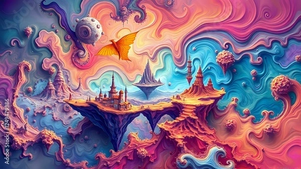 Fototapeta Enchanted Floating Island: Surreal Digital Art