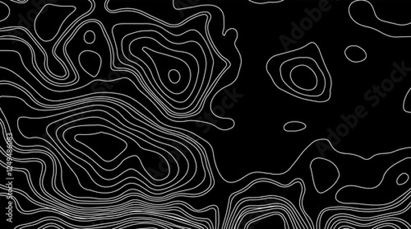 Obraz Abstract topographic contour map concept, cartography geographic terrain pattern design, topo wavy black and white mountain surface, liquid line art background