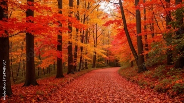 Fototapeta Stunning Autumn Foliage in a Serene Forest Pathway Scene