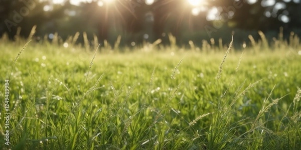 Obraz Golden Hour Meadow Tall Grasses Illuminated by Warm Sunlight in a Serene Field