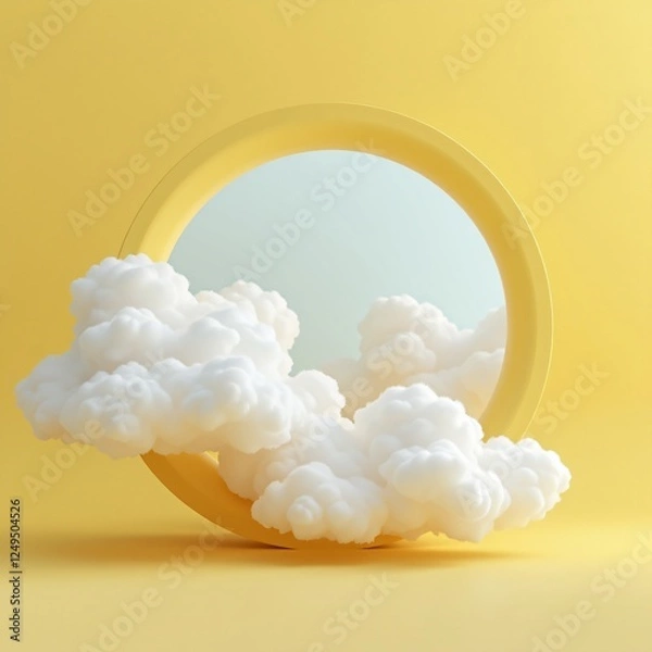 Fototapeta 3D Render of Abstract Yellow Background with Clouds Flying from Tunnel
