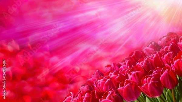Obraz Radiant Red Tulips Against Pink Background