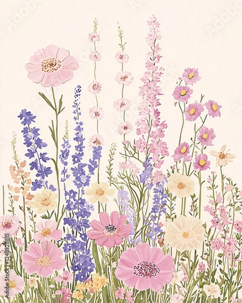 Obraz Colorful Wildflowers Blooming in a Serene Garden During a Sunny Summer Afternoon