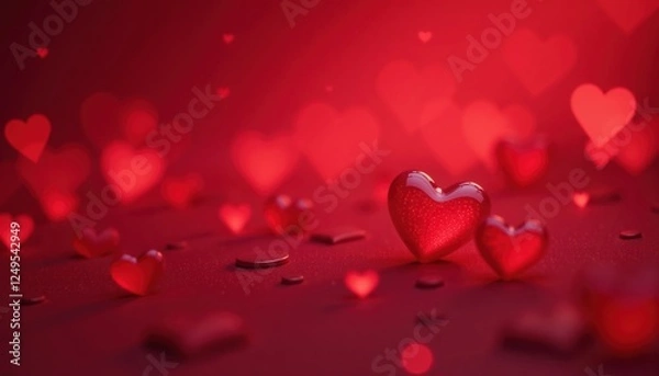 Fototapeta Romantic red heart background with bokeh lights for love, Valentine's Day