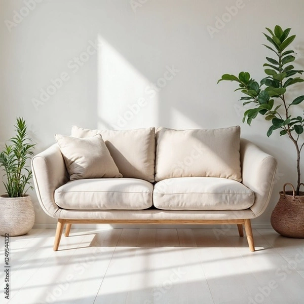 Fototapeta 3D Sofa Model, Modern Couch Mockup, Minimalist Living Room Furniture, High-Quality Digital Render on White Background