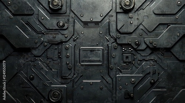 Obraz Dark metallic tech panel, textured background, industrial design, for sci-fi concept